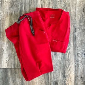 Red Jaanuu jogger scrub set